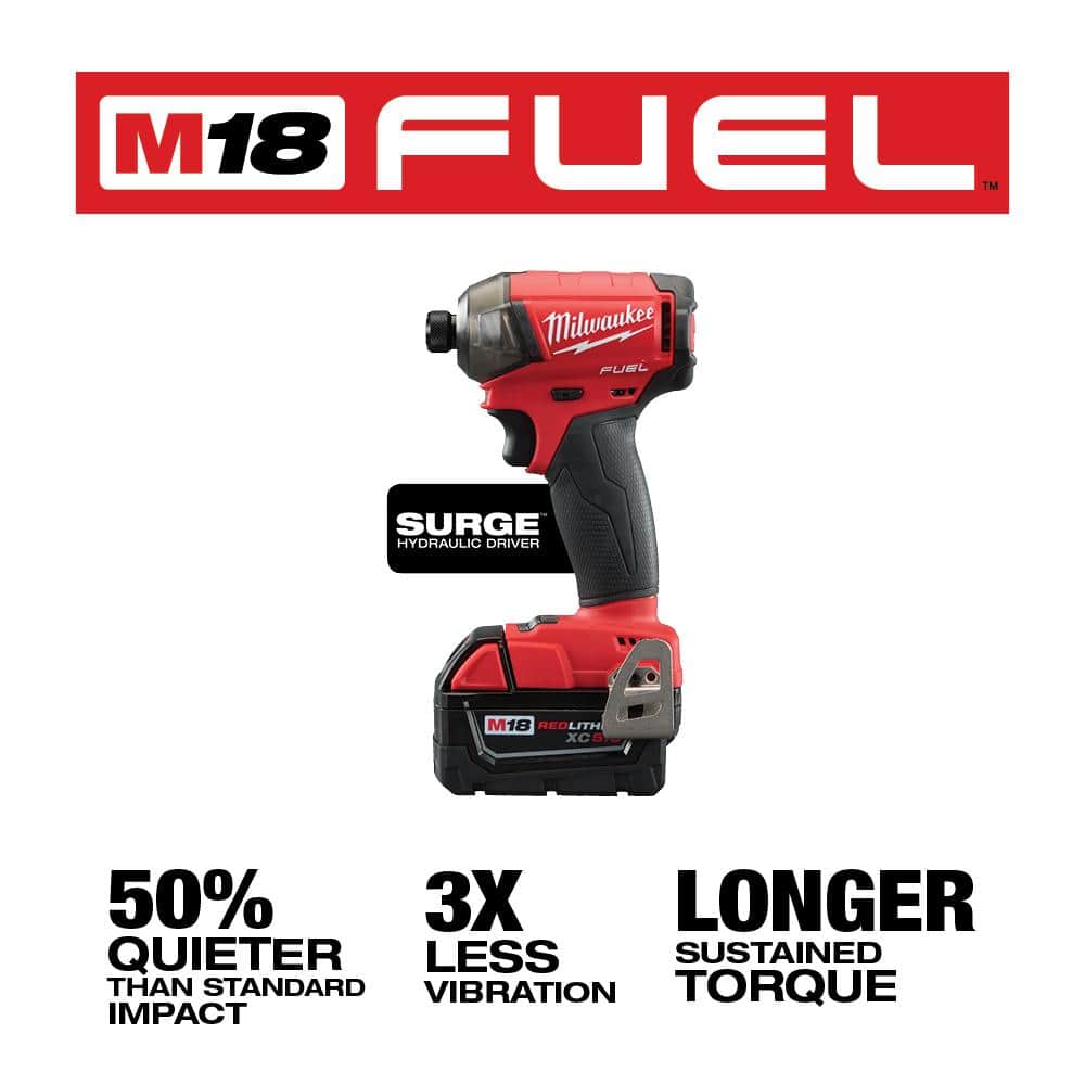 Milwaukee M18 FUEL SURGE 18V Brushless Cordless 1/4 in. Hex Hydraulic Impact Driver Compact Kit with Two 5.0Ah Batteries