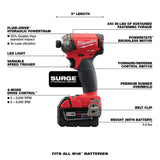 Milwaukee M18 FUEL SURGE 18V Brushless Cordless 1/4 in. Hex Hydraulic Impact Driver Compact Kit with Two 5.0Ah Batteries