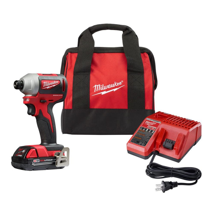 Milwaukee M18 18-Volt Compact Brushless Cordless 1/4 in. Impact Driver Kit with SHOCKWAVE 45‑Piece Bit Set