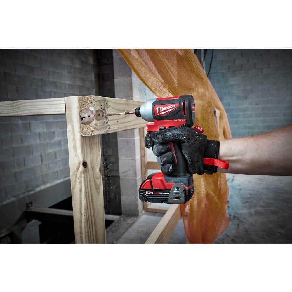 Milwaukee M18 18-Volt Compact Brushless Cordless 1/4 in. Impact Driver Kit with SHOCKWAVE 45‑Piece Bit Set
