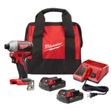 Milwaukee M18 18V Brushless Cordless 1/4 in. Hex Impact Driver Kit with (2) 2.0Ah Batteries, Charger & Case