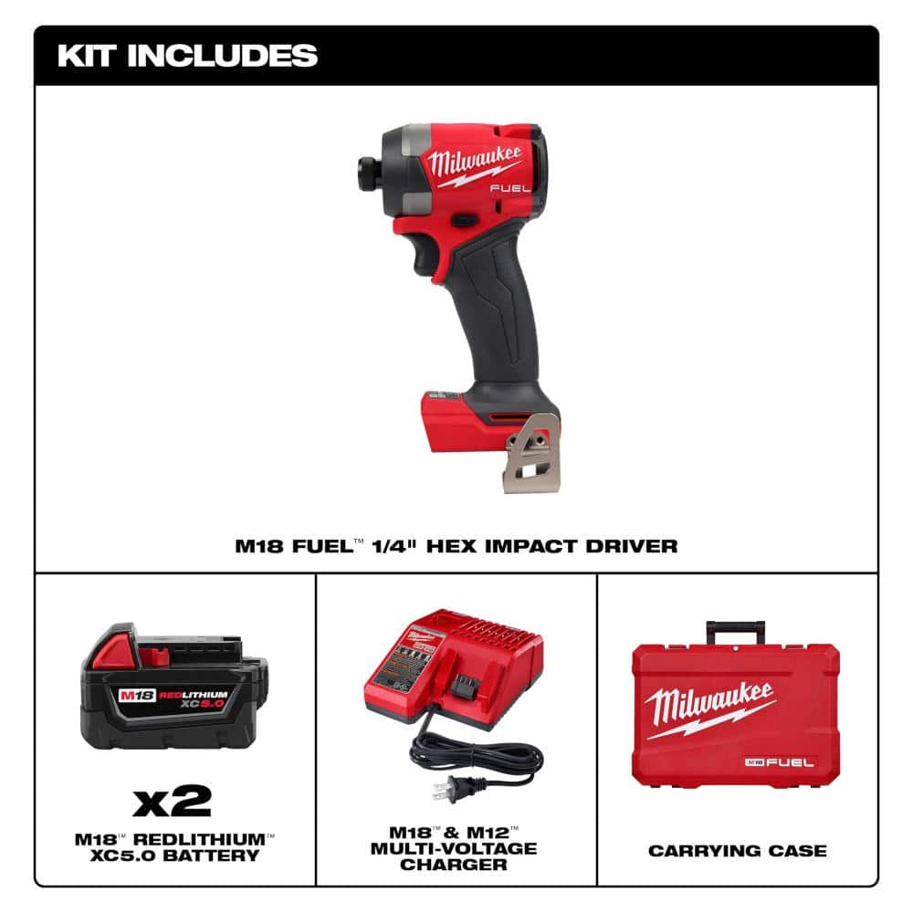 Milwaukee M18 FUEL 18-Volt Lithium-Ion Brushless Cordless Impact Driver XC Kit with SHOCKWAVE Screw Driver Bit Set (50-Piece)