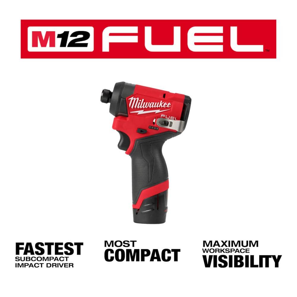 Milwaukee M12 FUEL 12-Volt Lithium-Ion Brushless Cordless 1/4 in. Hex Impact Driver Kit with 2.0Ah Battery, Charger and Bag