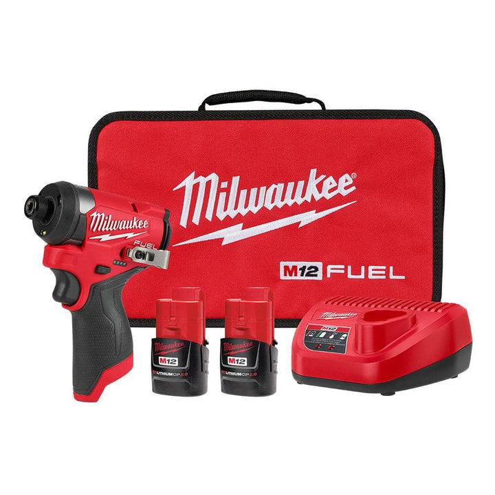 Milwaukee M12 FUEL 12-Volt Lithium-Ion Brushless Cordless 1/4 in. Hex Impact Driver Kit with 2.0Ah Battery, Charger and Bag