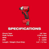 Milwaukee M18 18-Volt Lithium-Ion Brushless Cordless 1/4 in. Impact Driver with 3 Speeds (Tool-Only)