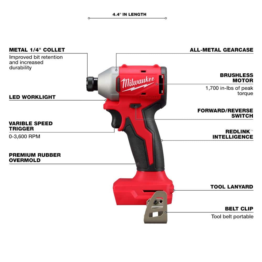 Milwaukee M18 18-Volt Lithium-Ion Brushless Cordless 1/4 in. Impact Driver with 3 Speeds (Tool-Only)