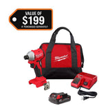 Milwaukee M18 18V Lithium-Ion Compact Brushless Cordless Impact Driver Kit with One 2.0Ah Battery, Charger & 25-Piece Bit Set