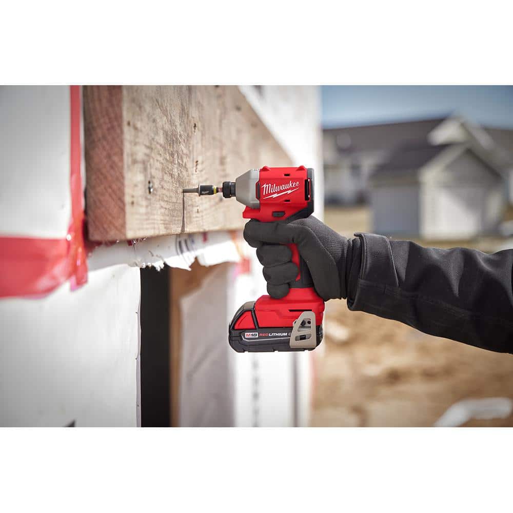 Milwaukee M18 18V Lithium-Ion Compact Brushless Cordless Impact Driver Kit with One 2.0Ah Battery, Charger & 25-Piece Bit Set