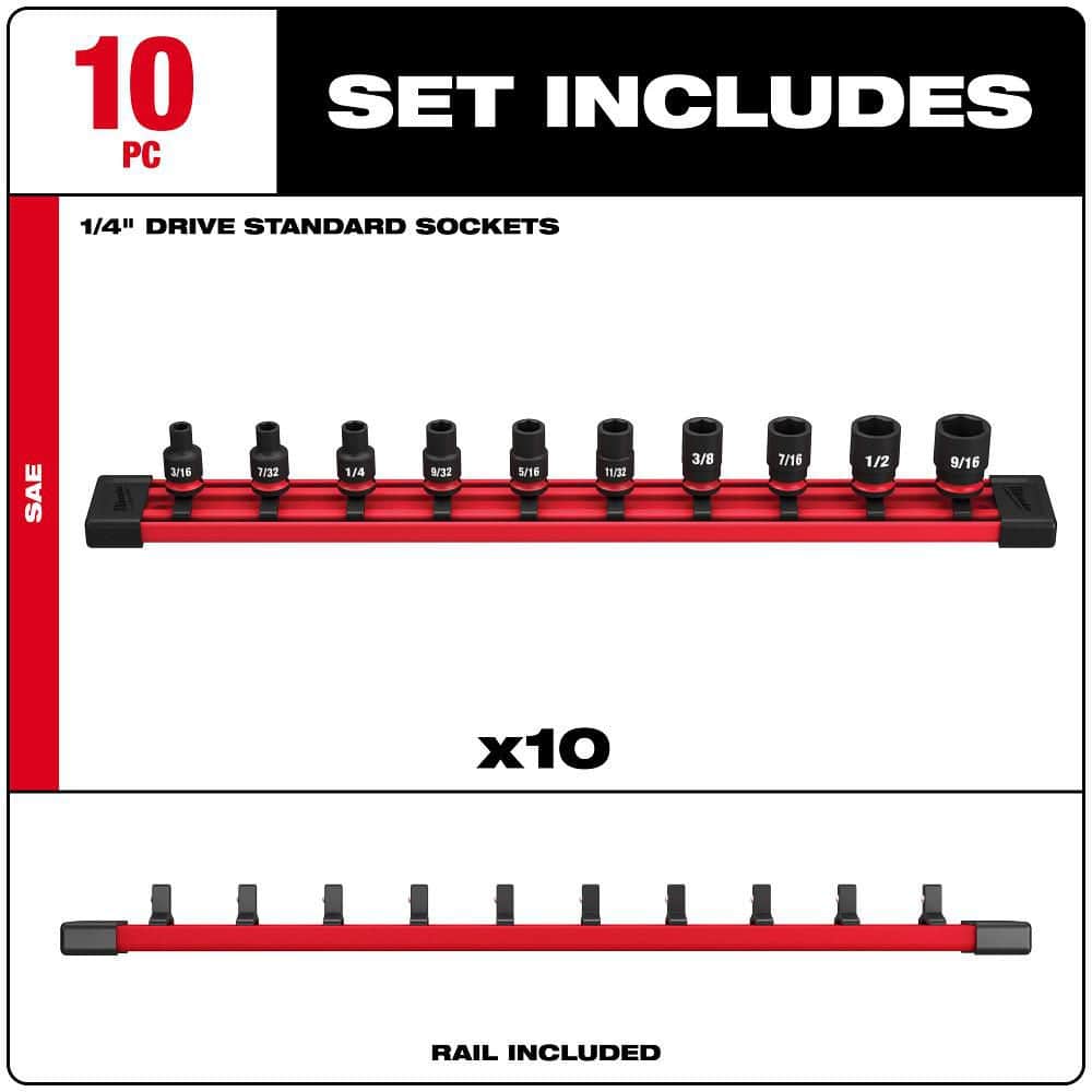 Milwaukee SHOCKWAVE 1/4 in. Drive SAE 6-Point Impact Socket Set (10-Piece)