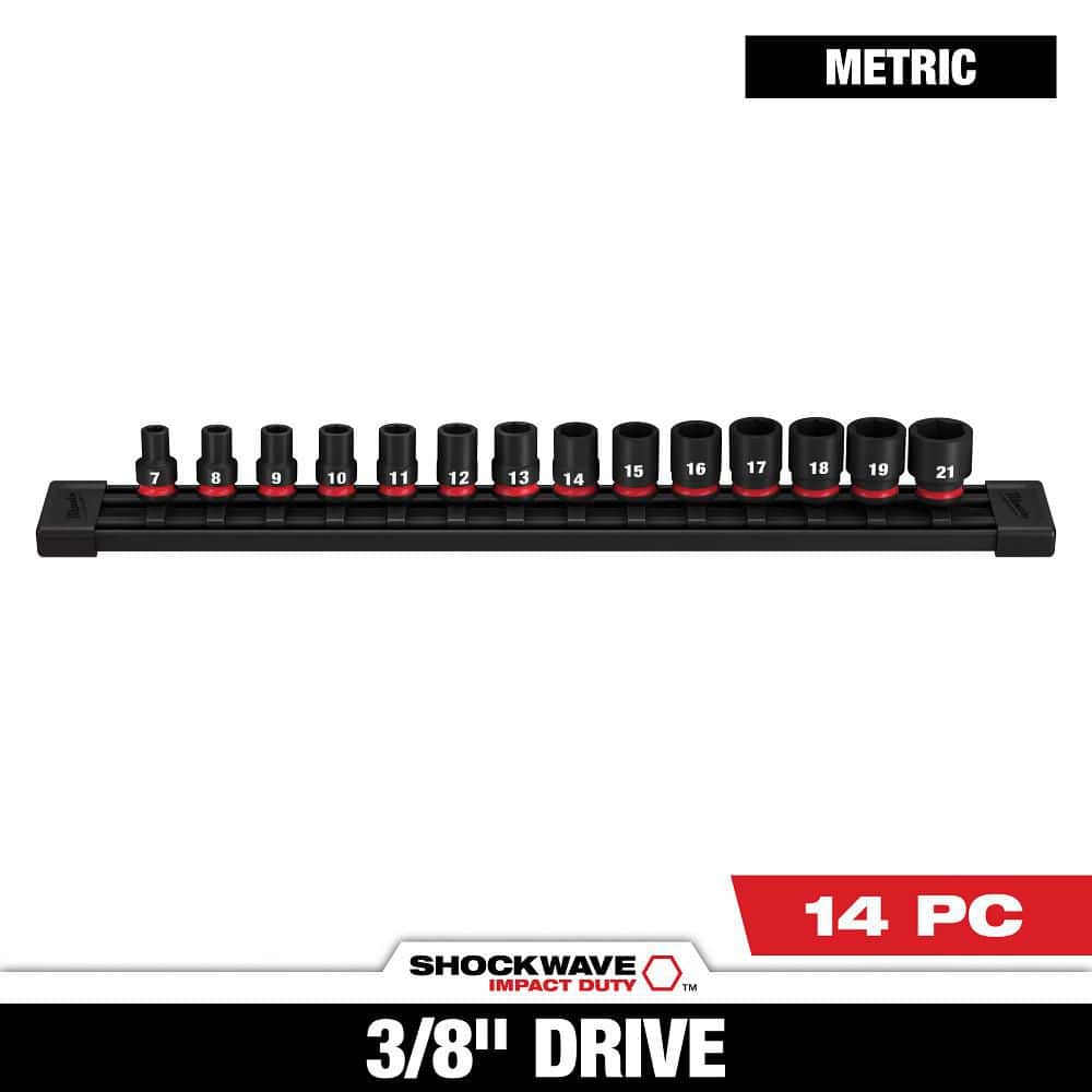 Milwaukee SHOCKWAVE 3/8 in. Drive Metric 6-Point Impact Socket Set (14-Piece)