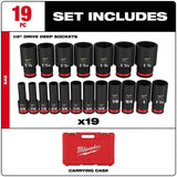 Milwaukee SHOCKWAVE 1/2 in. Drive SAE 6-Point Deep Impact Socket Set (19-Piece)