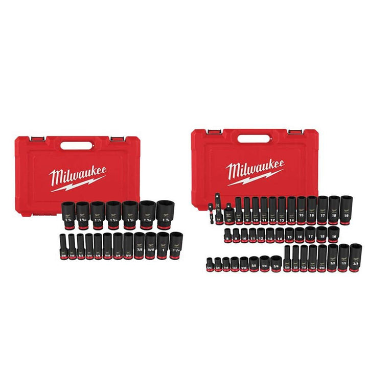 Milwaukee SHOCKWAVE 1/2 in. Drive SAE 6-Point Impact Socket Set (19-Piece) + 3/8 in. SAE/Metric Impact Socket Set (43-Piece)