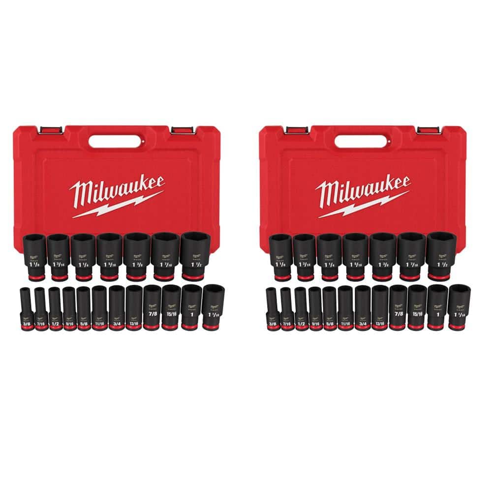 Milwaukee SHOCKWAVE 1/2 in. Drive SAE 6-Point Deep Impact Socket Set, 38-Piece