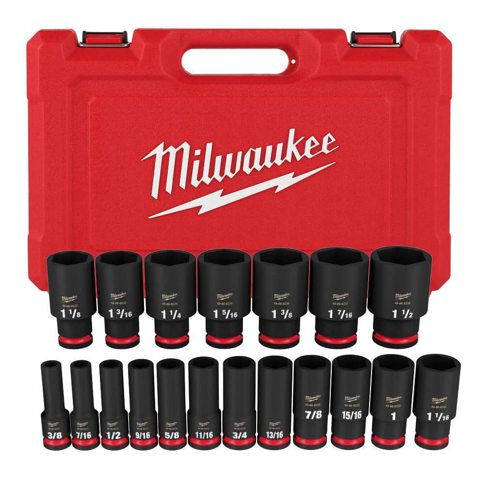 Milwaukee SHOCKWAVE 1/2 in. Drive SAE 6-Point Deep Impact Socket Set, 38-Piece
