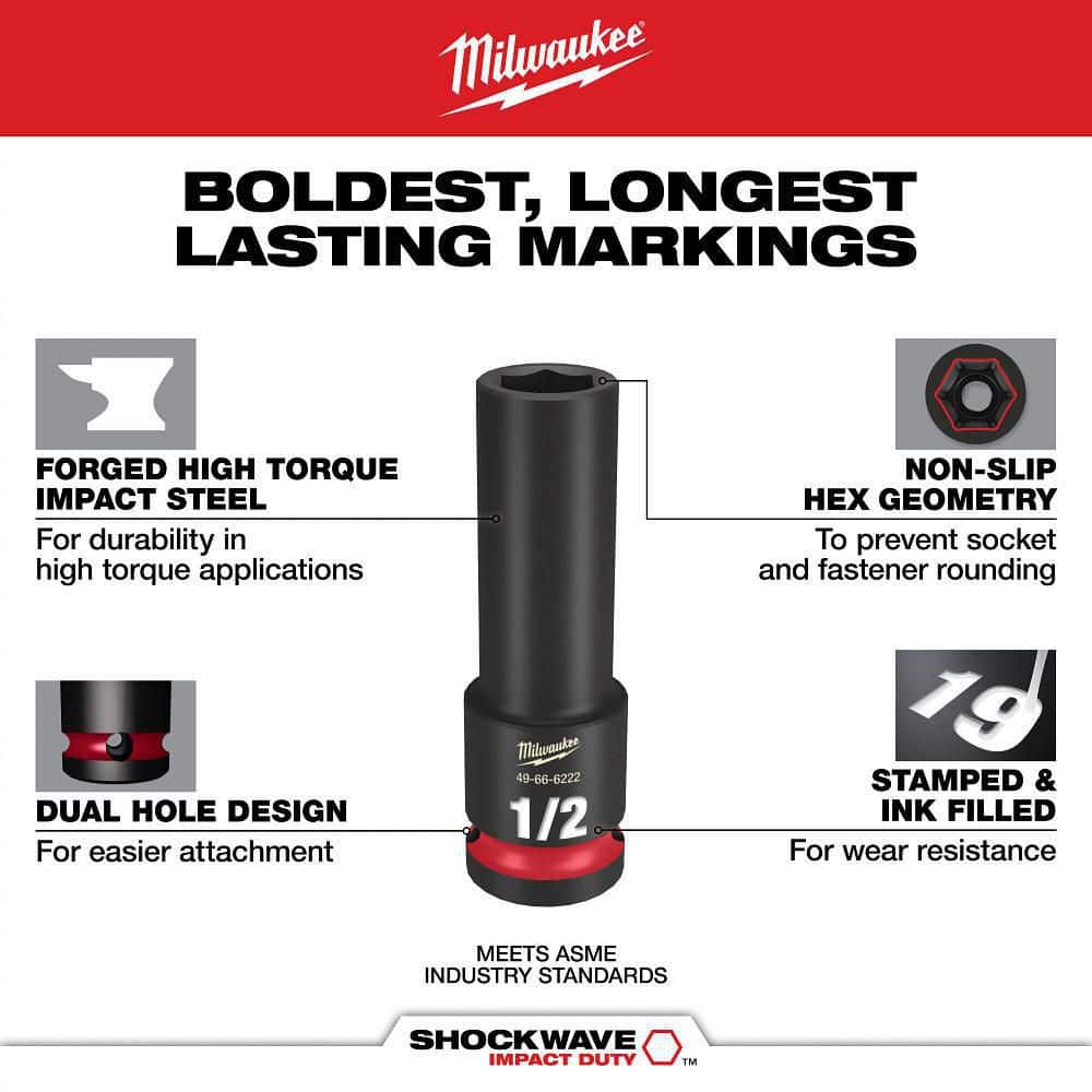 Milwaukee SHOCKWAVE 1/2 in. Drive SAE 6-Point Deep Impact Socket Set (19-Piece)