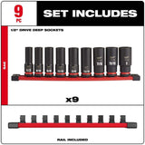 Milwaukee SHOCKWAVE 1/2 in. Drive SAE Deep Well Impact Socket Set, 6-Point (9-Piece)