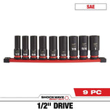 Milwaukee SHOCKWAVE 1/2 in. Drive SAE Deep Well Impact Socket Set, 6-Point (9-Piece)