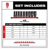 Milwaukee SHOCKWAVE 1/2 in. Drive SAE Deep Well Impact Socket Set, 6-Point (9-Piece)