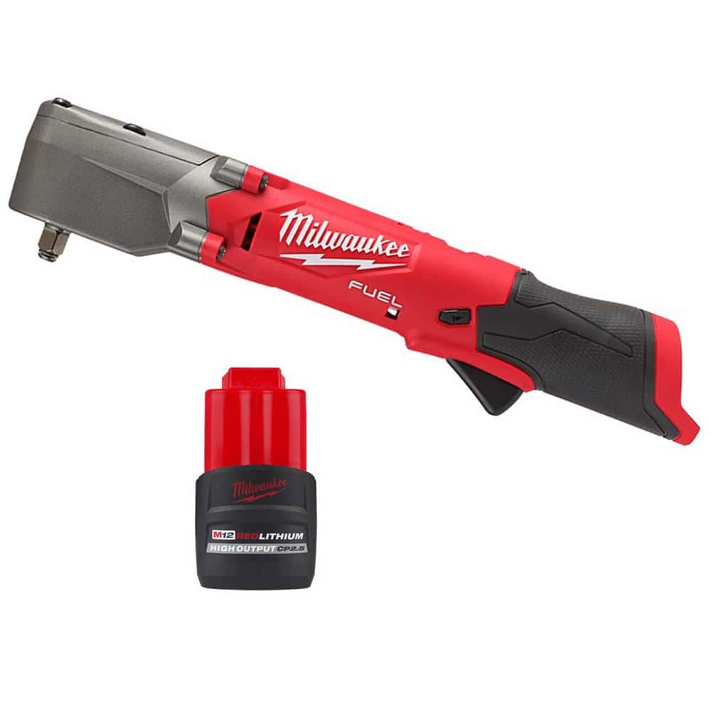 Milwaukee M12 FUEL 12V Lithium-Ion Brushless Cordless 3/8 in. Right Angle Impact Wrench with High Output 2.5Ah Battery