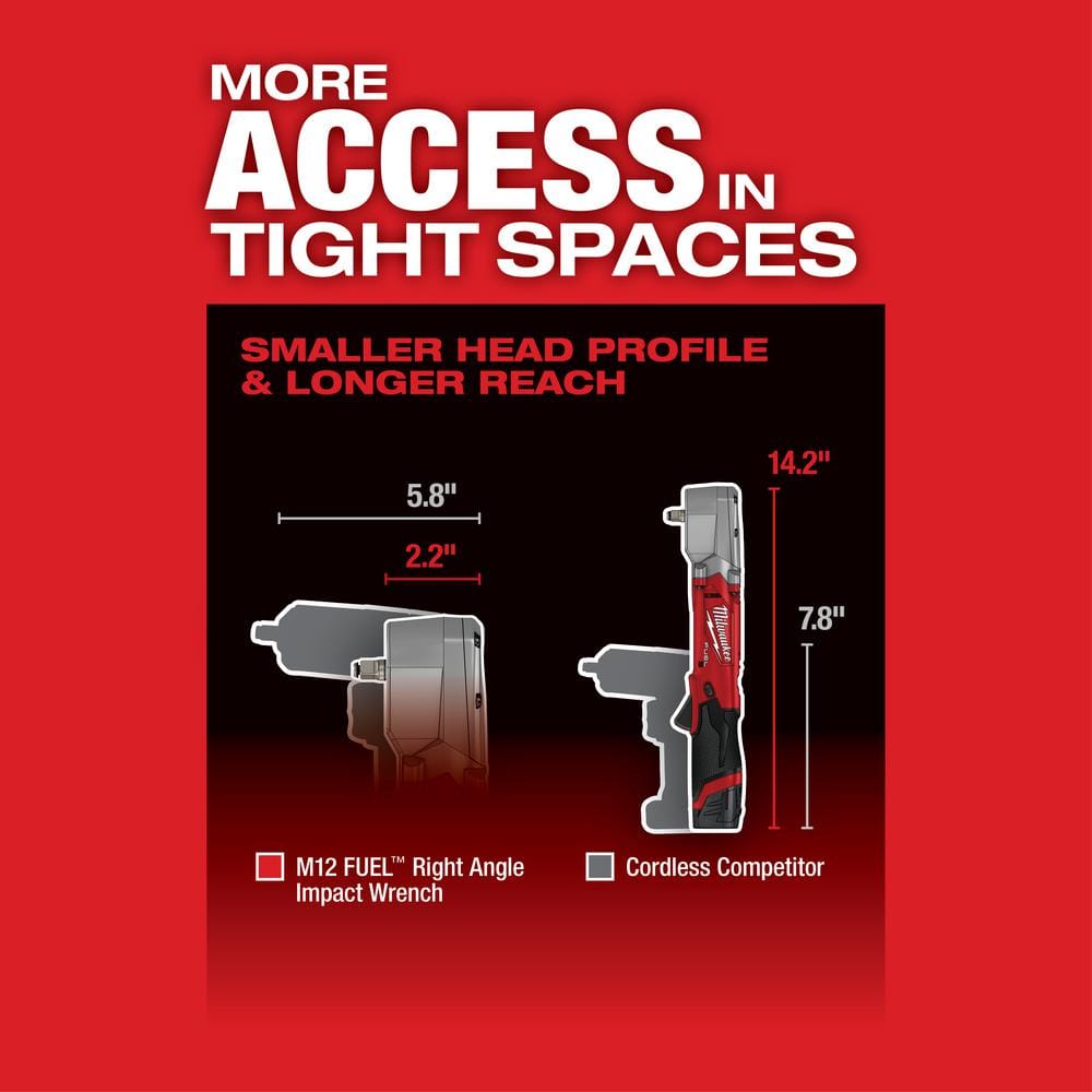 Milwaukee M12 FUEL 12V Lithium-Ion Brushless Cordless 3/8 in. Right Angle Impact Wrench with High Output 2.5Ah Battery