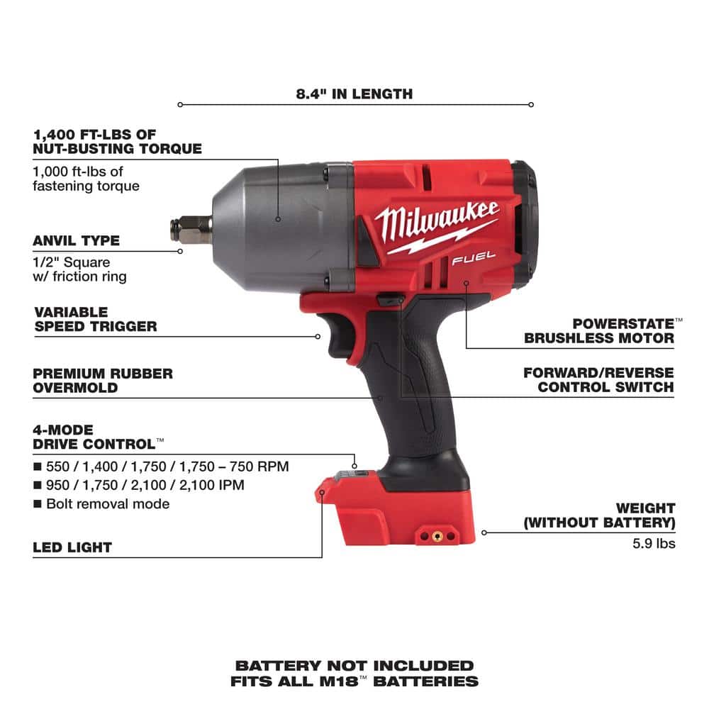 Milwaukee M18 FUEL 1/2 in. High Torque Impact Wrench with Friction Ring – Tool Only (No Battery/Charger)