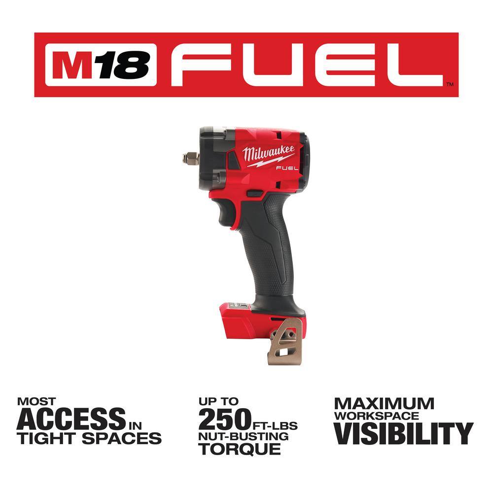 Milwaukee M18 FUEL 18V Brushless 3/8 in. Compact Impact Wrench with Friction Ring + (3) M18 REDLITHIUM High Output XC6.0 Batteries