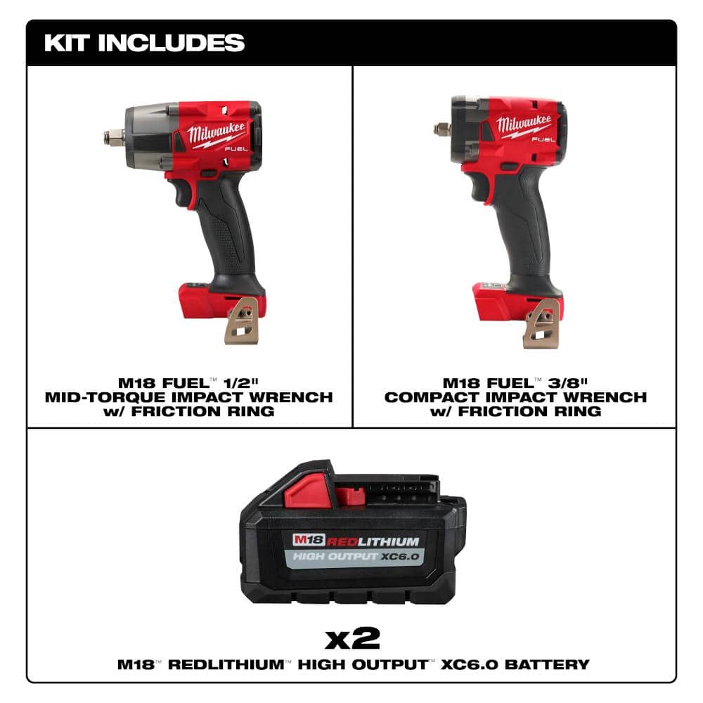 Milwaukee M18 FUEL 18V Brushless Cordless 1/2 in. & 3/8 in. Impact Wrench Combo with (2) High Output 6.0Ah Batteries