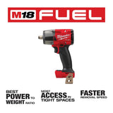 Milwaukee M18 FUEL Gen-2 18V Li‑Ion Brushless Cordless Mid‑Torque 1/2 in. Impact Wrench with Friction Ring + SAE Deep Socket Set, 19‑Piece