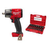 Milwaukee M18 FUEL Gen-2 18V Li‑Ion Brushless Cordless Mid‑Torque 1/2 in. Impact Wrench with Friction Ring + SAE Deep Socket Set, 19‑Piece