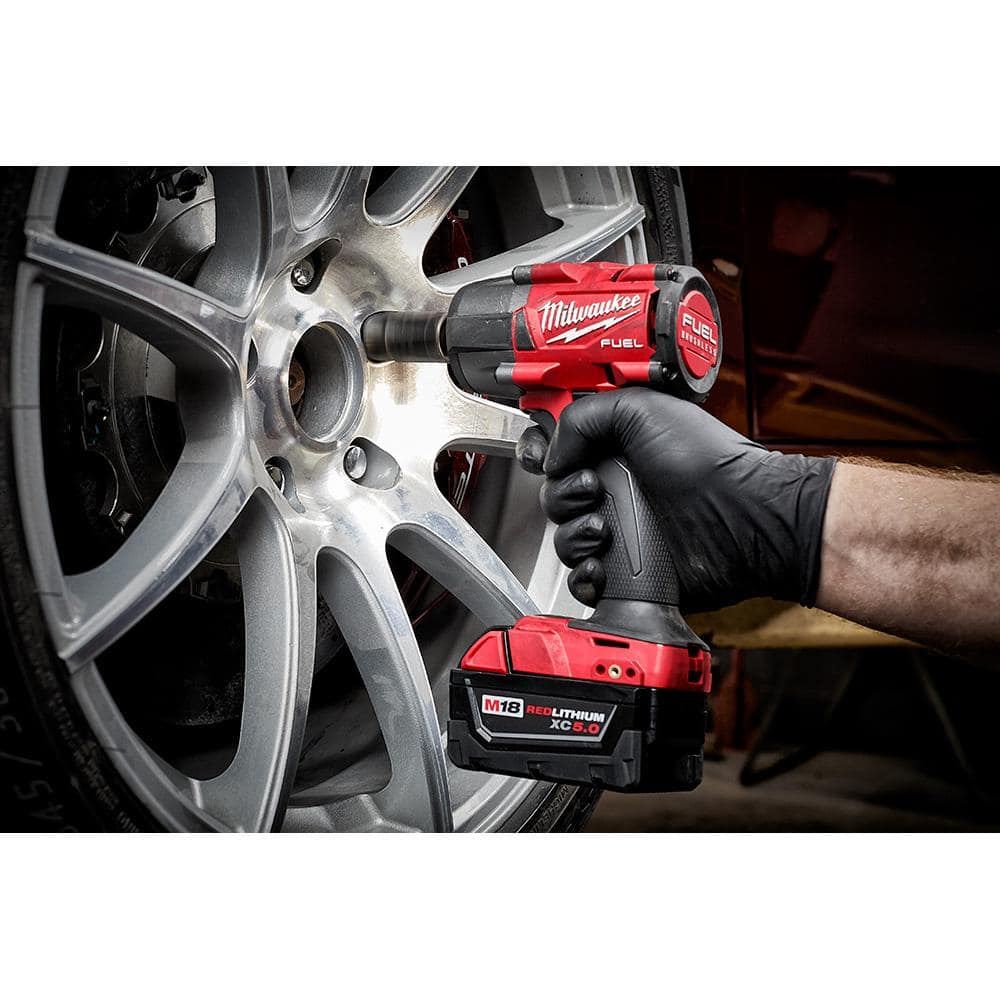 Milwaukee M18 FUEL 18V Lithium-Ion Brushless Cordless 1/2 in. Mid-Torque Impact Wrench, Tool-Only w/ (3) High Output Battery Pack 6.0Ah