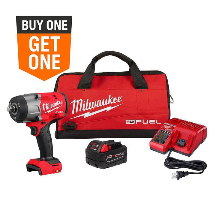 Milwaukee M18 FUEL 18V Brushless Cordless 1/2 in. High Torque Impact Wrench Kit w/ Friction Ring, 5.0Ah Battery, Charger & Bag