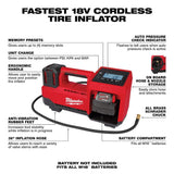 Milwaukee M18 18-Volt Lithium-Ion Cordless Portable Tire Inflator, 150 PSI (Tool-Only), 13.8 x 6.4 x 7.8 in