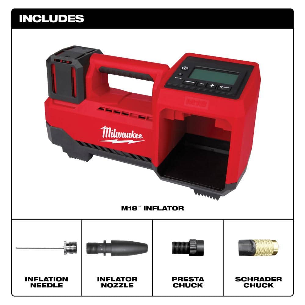 Milwaukee M18 18-Volt Lithium-Ion Cordless Portable Tire Inflator, 150 PSI (Tool-Only), 13.8 x 6.4 x 7.8 in