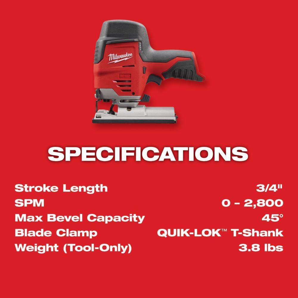 Milwaukee M12 12-Volt Lithium-Ion Cordless Jig Saw Kit with 1.5Ah Battery, Charger & Tool Bag