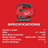 Milwaukee M18 FUEL 18V Lithium‑Ion Brushless Cordless Jig Saw (Tool‑Only), 2737-20