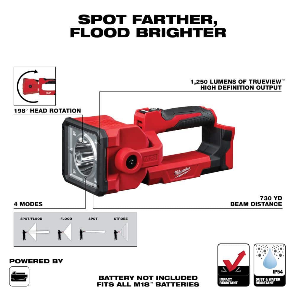 Milwaukee M18 18-Volt Lithium-Ion Cordless 1300-Lumen LED Flood Light with M18 3.0Ah Battery