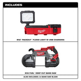 Milwaukee M12 12V Lithium-Ion Cordless PACKOUT Flood Light W/USB Charging and M18 FUEL Lithium-Ion Deep Cut Band Saw