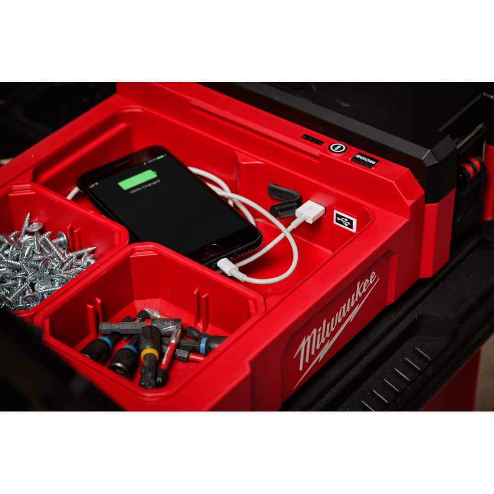 Milwaukee M12 12V Lithium-Ion Cordless PACKOUT Flood Light and M18 18V 1/2 in. High-Torque Impact Wrench with Friction Ring Kit