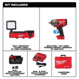 Milwaukee M12 12V Lithium-Ion Cordless PACKOUT Flood Light and M18 18V 1/2 in. High-Torque Impact Wrench with Friction Ring Kit