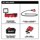 Milwaukee M12 12V Lithium-Ion Cordless PACKOUT Flood Light W/USB Charging and M18 FUEL 8 ft. Concrete Pencil Vibrator Kit