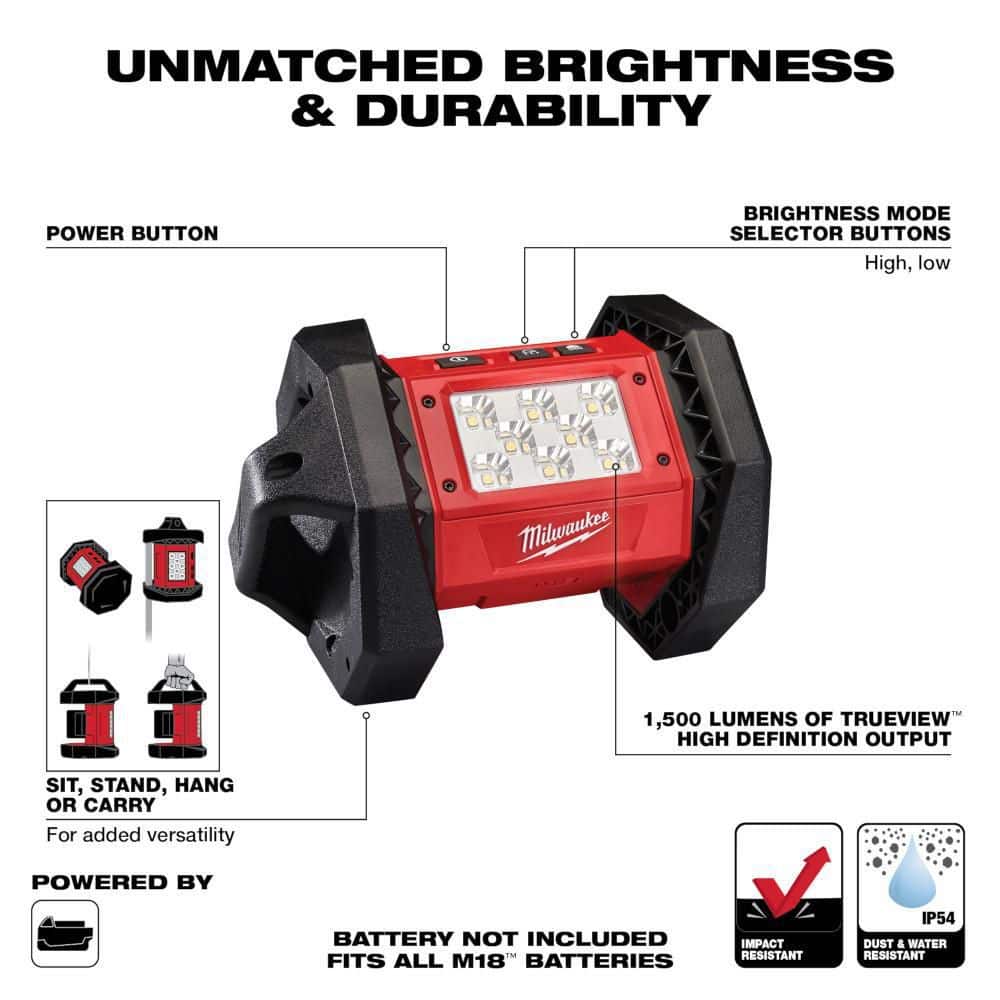 Milwaukee M18 ROVER 18V Lithium-Ion Cordless 1500-Lumen LED Flood Light, Tool-Only (2361-20)