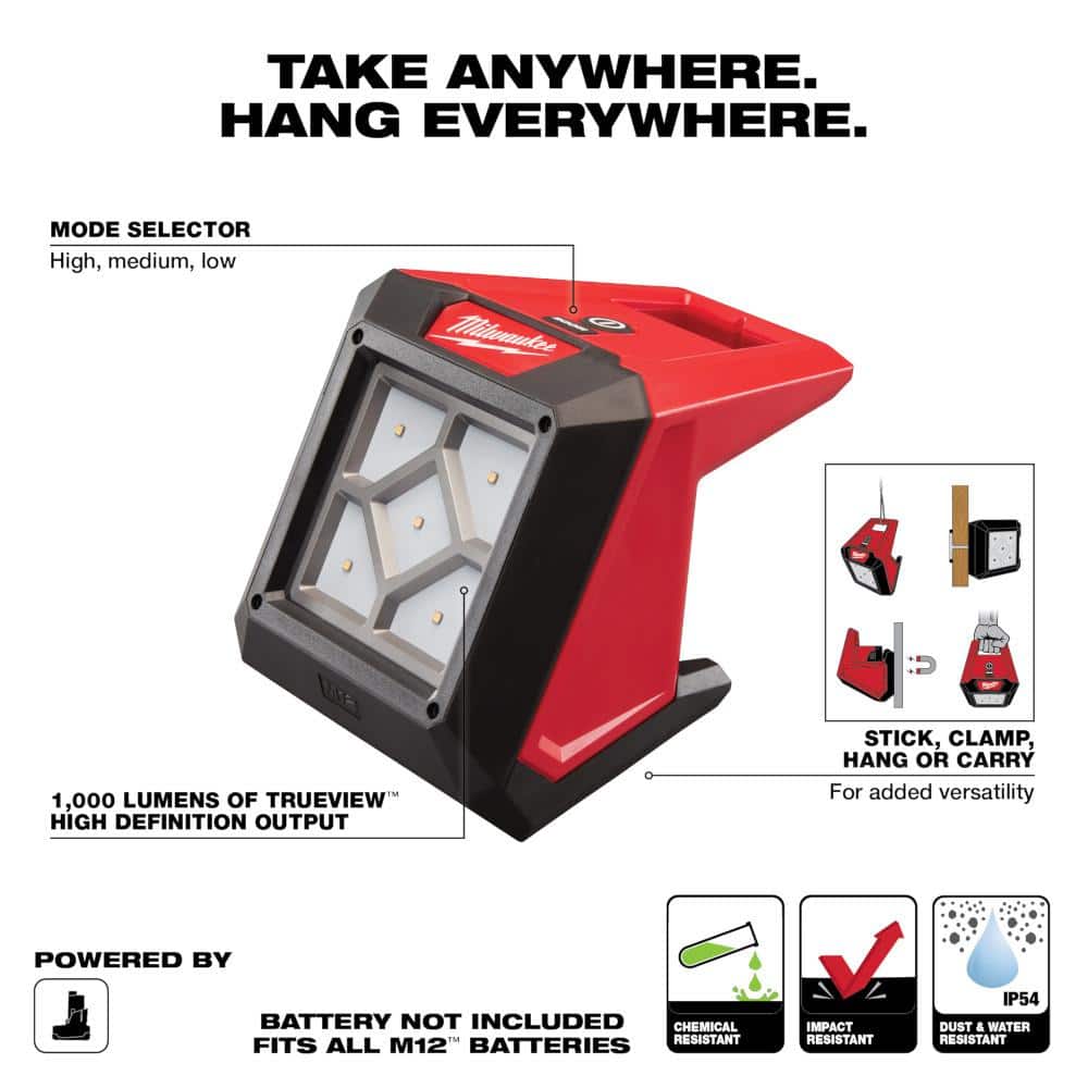 Milwaukee M12 12-Volt 1000 Lumens Lithium-Ion Cordless ROVER LED Compact Flood Light, Tool-Only (2364-20)