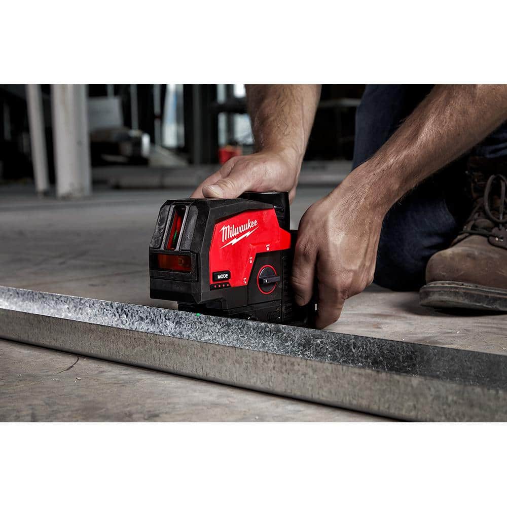 Milwaukee M12 12-Volt Lithium-Ion Cordless Green 125 ft. Cross Line and Plumb Points Laser Level Kit with Laser Distance Meter