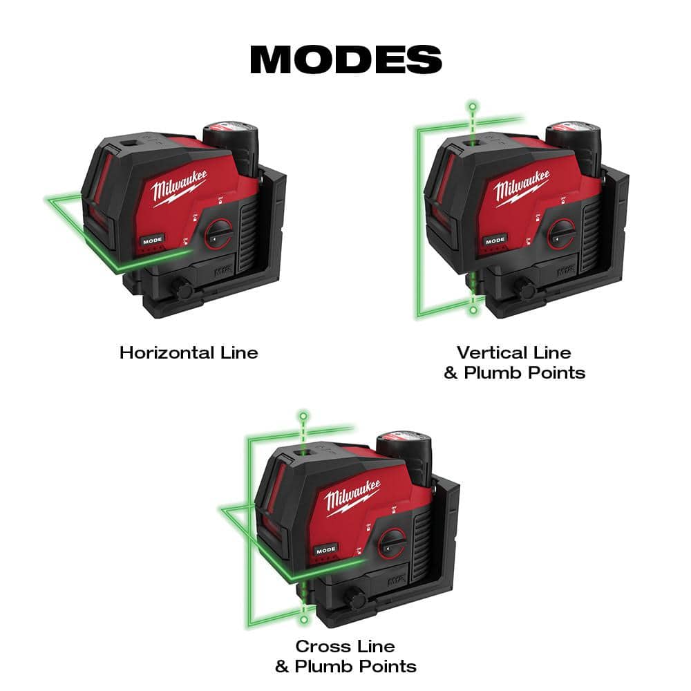Milwaukee M12 12-Volt Lithium-Ion Cordless Green 125 ft. Cross Line and Plumb Points Laser Level Kit with Laser Distance Meter