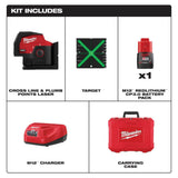 Milwaukee M12 12-Volt Lithium-Ion Cordless Green 125 ft. Cross Line and Plumb Points Laser Level Kit with Laser Distance Meter