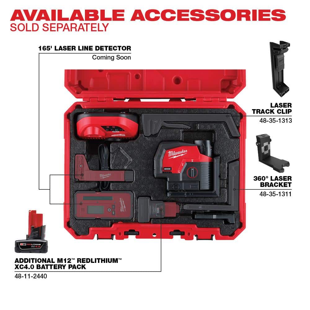 Milwaukee M12 12-Volt Lithium-Ion Cordless Green 125 ft. Cross Line and Plumb Points Laser Level Kit with Laser Distance Meter