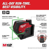 Milwaukee M12 12-Volt Lithium-Ion Cordless Green 125 ft. Cross Line and Plumb Points Laser Level Kit with Laser Distance Meter