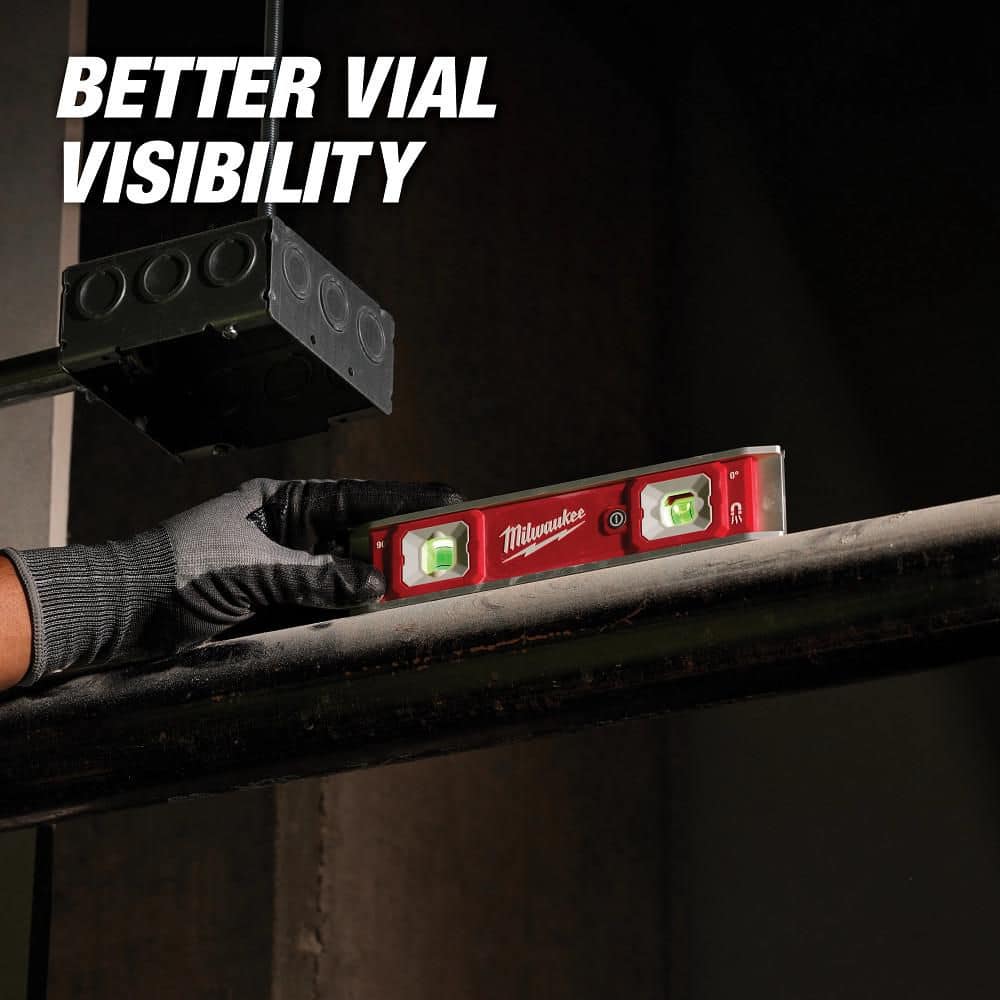 Milwaukee 9" Torpedo Level with Lighted Vials, Aluminum Frame, 9 in Length