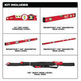 Milwaukee REDSTICK Magnetic Box Level Set with Torpedo Level and M12 12V Green 250 ft 3‑Plane Laser Level Kit (6‑Piece)