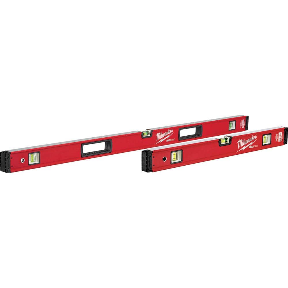 Milwaukee 24 in. and 48 in. REDSTICK Box Level Set with 10 in. 360° Locking Die-Cast Torpedo Level (3-Piece)
